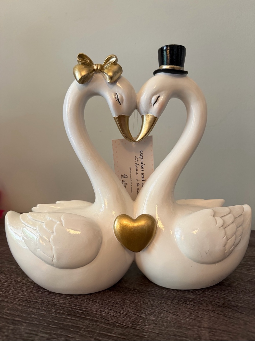 cupcakes & cashmere White and Gold Swan Couple Figurine